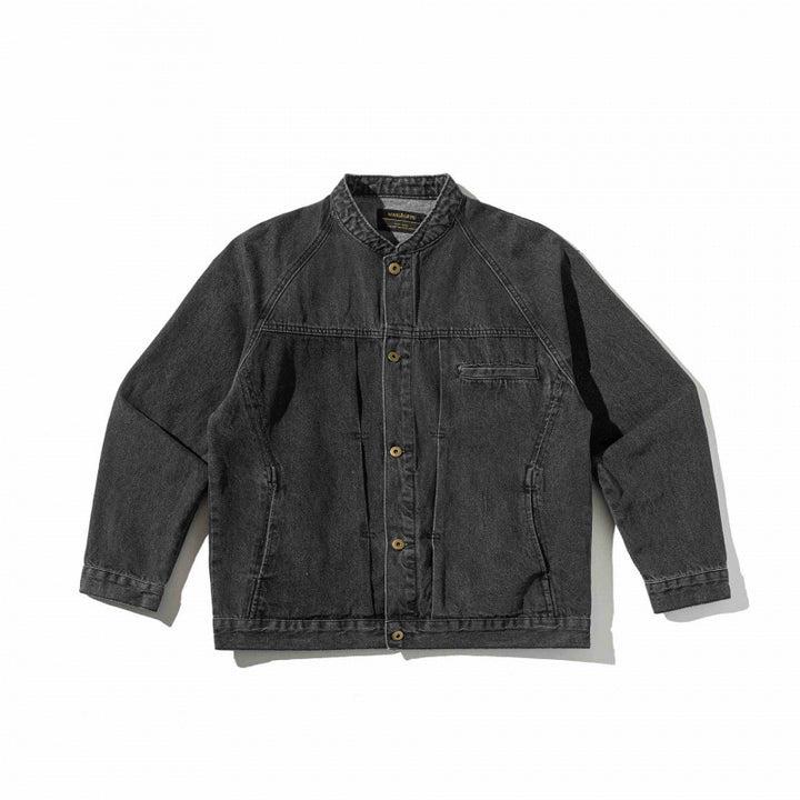 Unisex Boxige Denim Jacket in Worker Look with Stand Collar, Raglan Sleeves and Chest Welt Pocket Mune Fashion