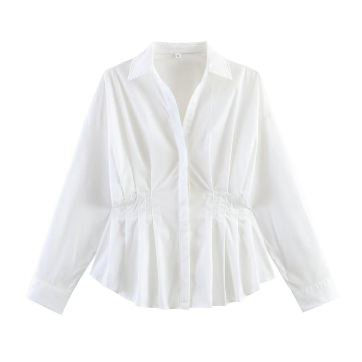 Women's tailored blouse shirt jacket with box pleats and concealed button placket Mune Fashion