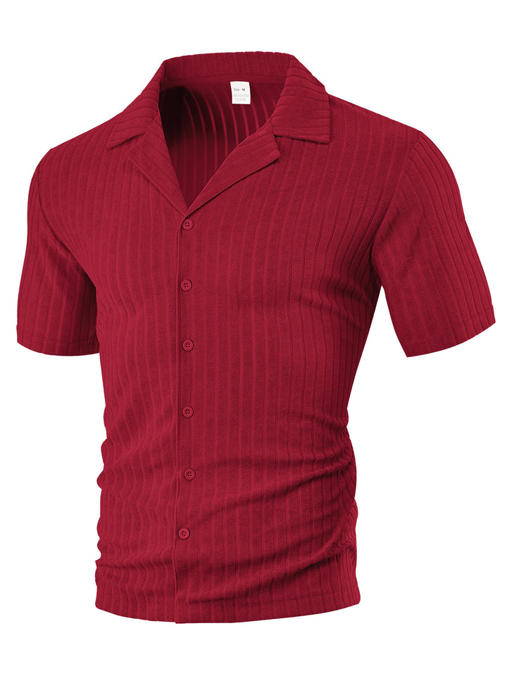 Men's fine ribbed short-sleeve knitted shirt with notch collar and full-button placket Mune Fashion