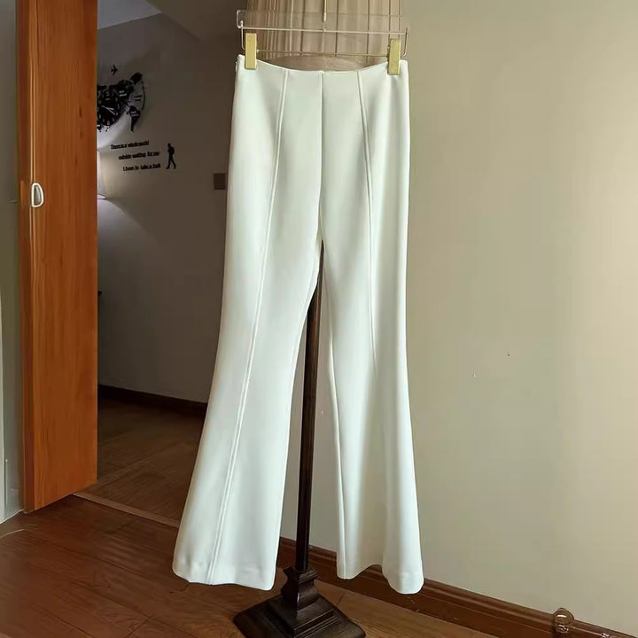 Women High-waisted Flared Suit Pants with Sharp Creases and Slim Thigh Fit Mune Fashion
