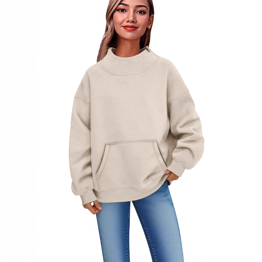 Women Oversized Hoodie with Stand-up Collar and Kangaroo Pocket Mune Fashion