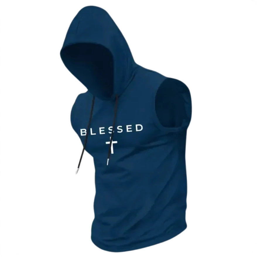 Men's sleeveless hoodie sweatshirt with slogan print and athletic fit Mune Fashion