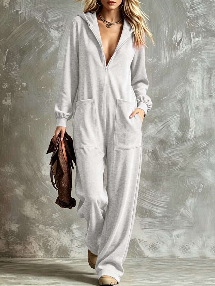 Women's hooded jumpsuit with full-length zipper and patch pockets Mune Fashion