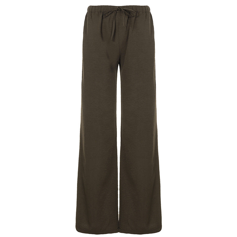 Women's Wide Lounge Pants with Elastic Waist and Drawstring Mune Fashion