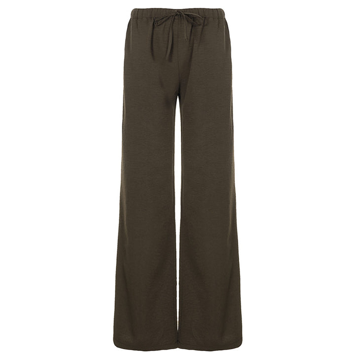 Women's Wide Lounge Pants with Elastic Waist and Drawstring Mune Fashion