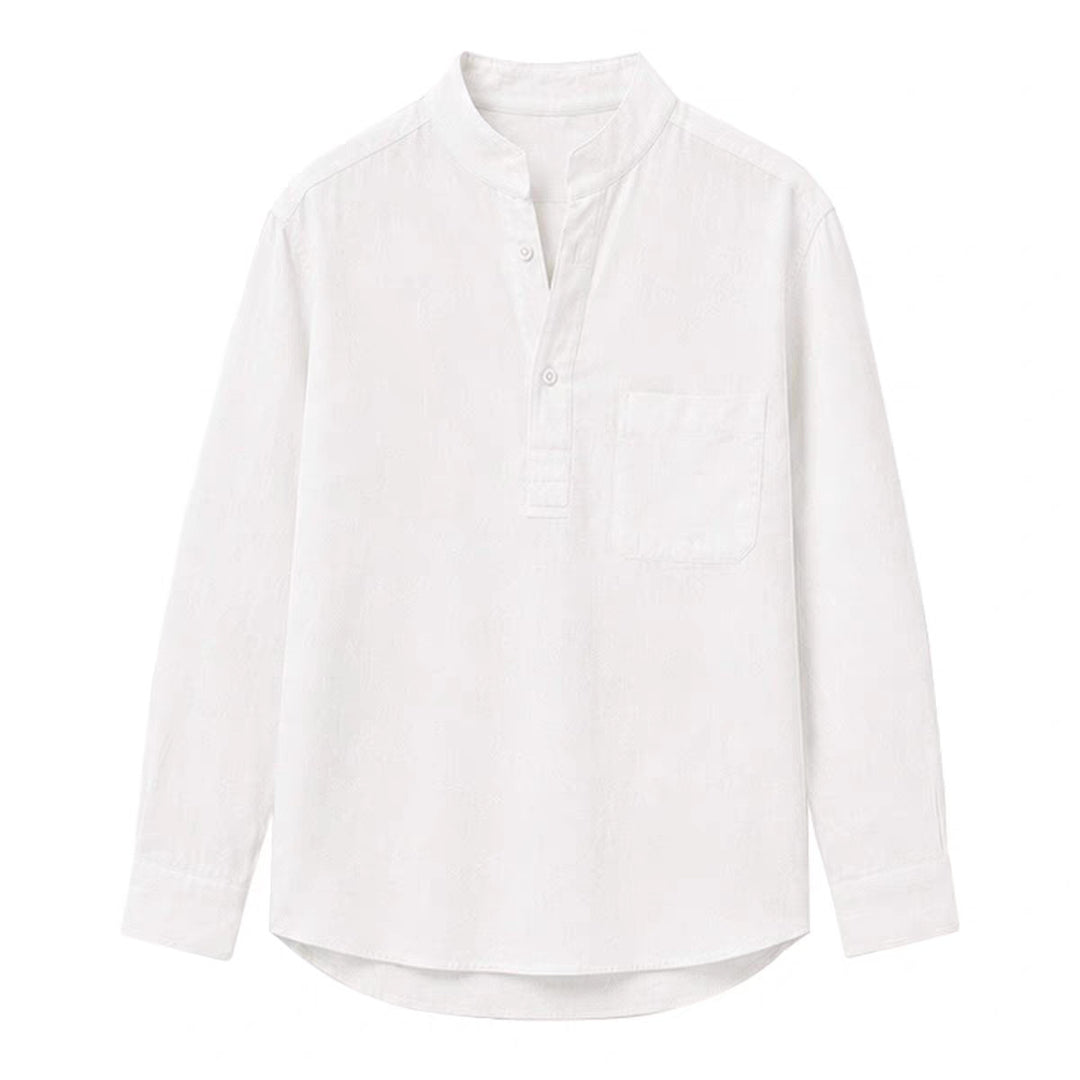 Men's shirt with Mandarin collar, half-button placket, and chest pocket Mune Fashion