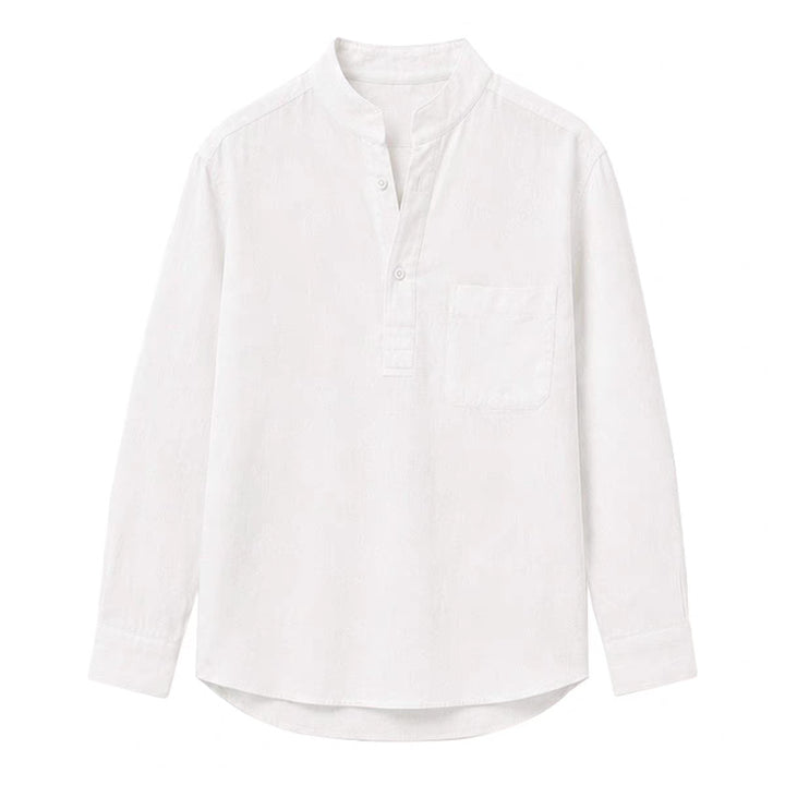 Men's shirt with Mandarin collar, half-button placket, and chest pocket Mune Fashion