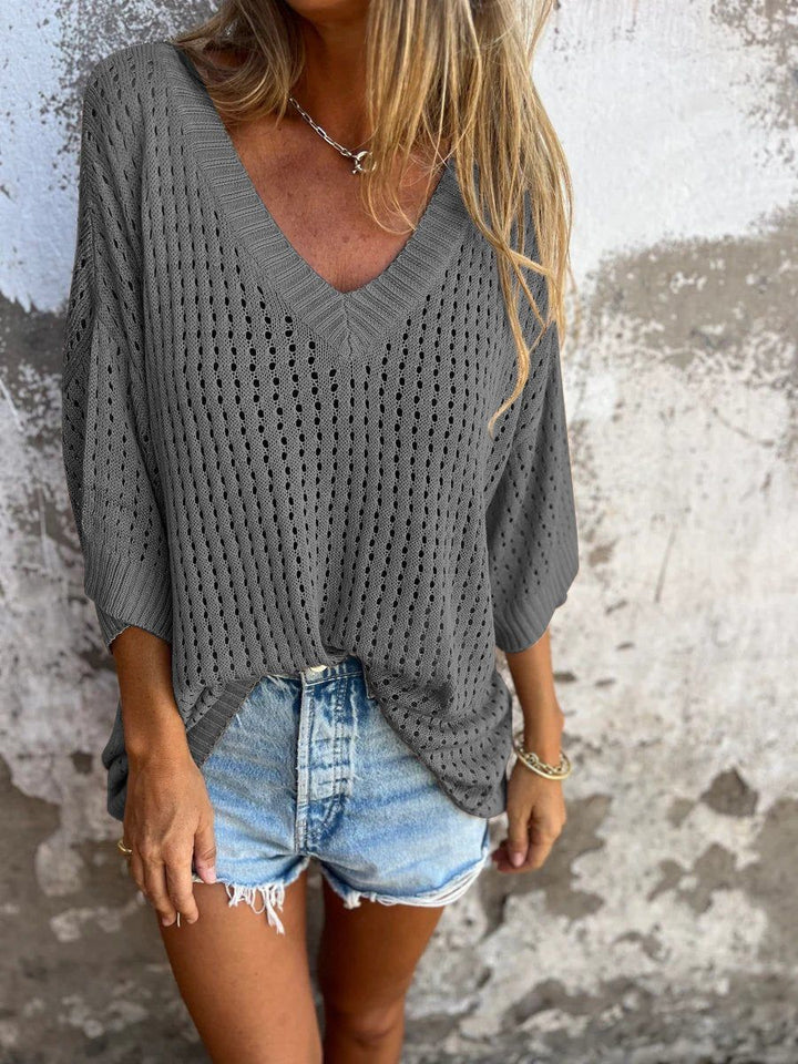 Women's airy knitted V-neck pullover in oversized cut Mune Fashion