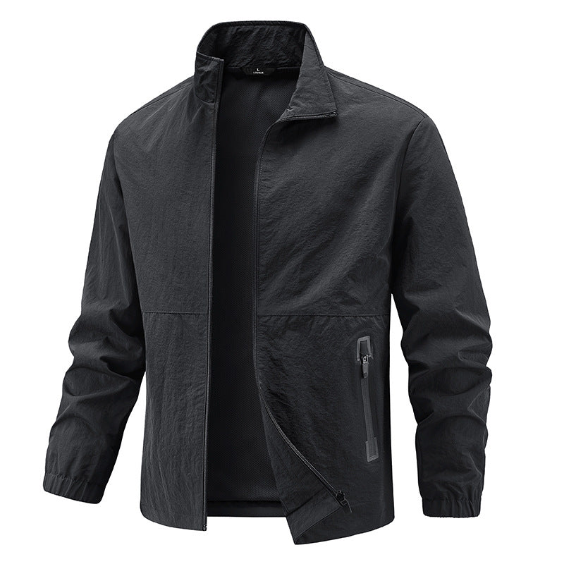 Men's Lightweight Technical Transition Jacket with Stand-Up Collar, Breathable Mesh Lining, and Water-Repellent Zipper Pockets Mune Fashion
