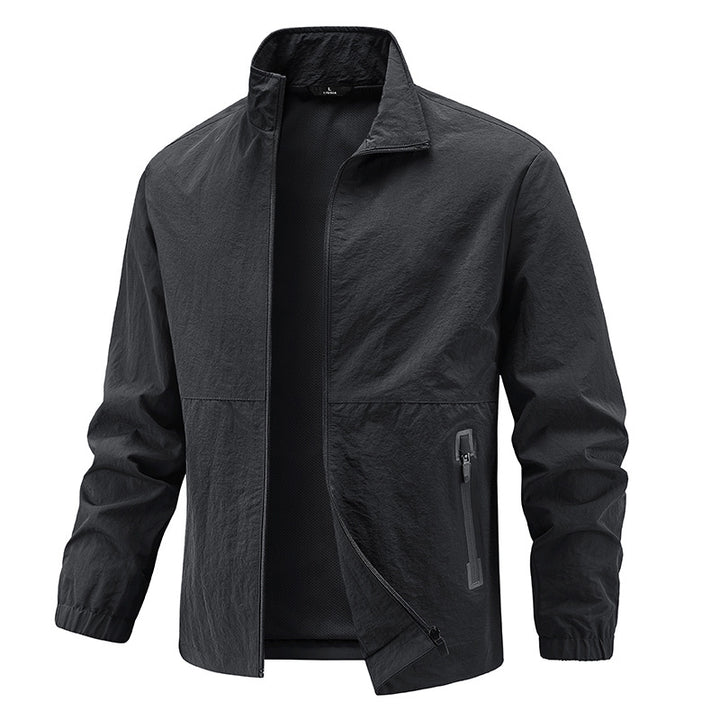 Men's Lightweight Technical Transition Jacket with Stand-Up Collar, Breathable Mesh Lining, and Water-Repellent Zipper Pockets Mune Fashion