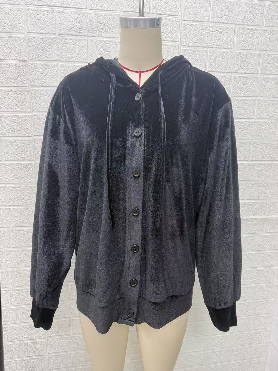 Women's Oversized Velvet Hooded Jacket with Elastic Hem and Wide Sleeves Mune Fashion