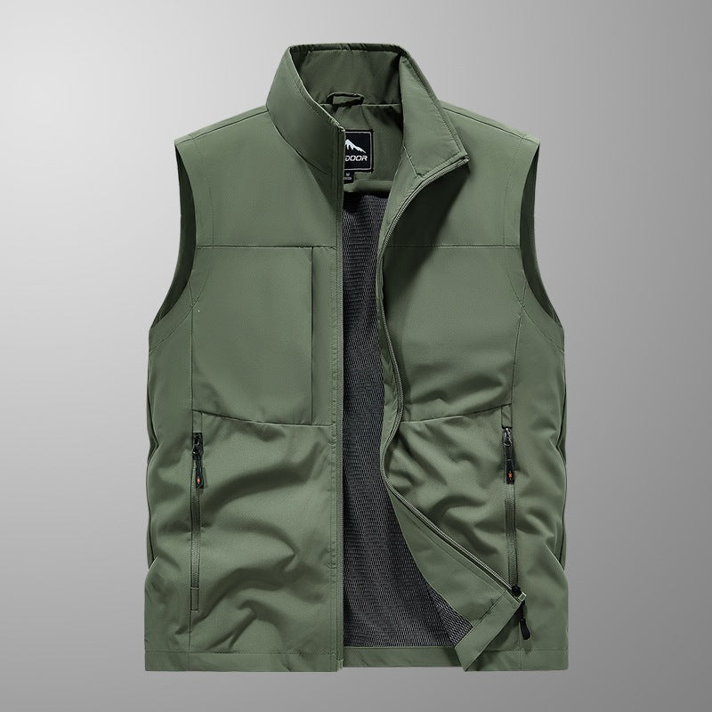 Men's utility vest with multi pockets, stand-up collar & breathable mesh lining Mune Fashion
