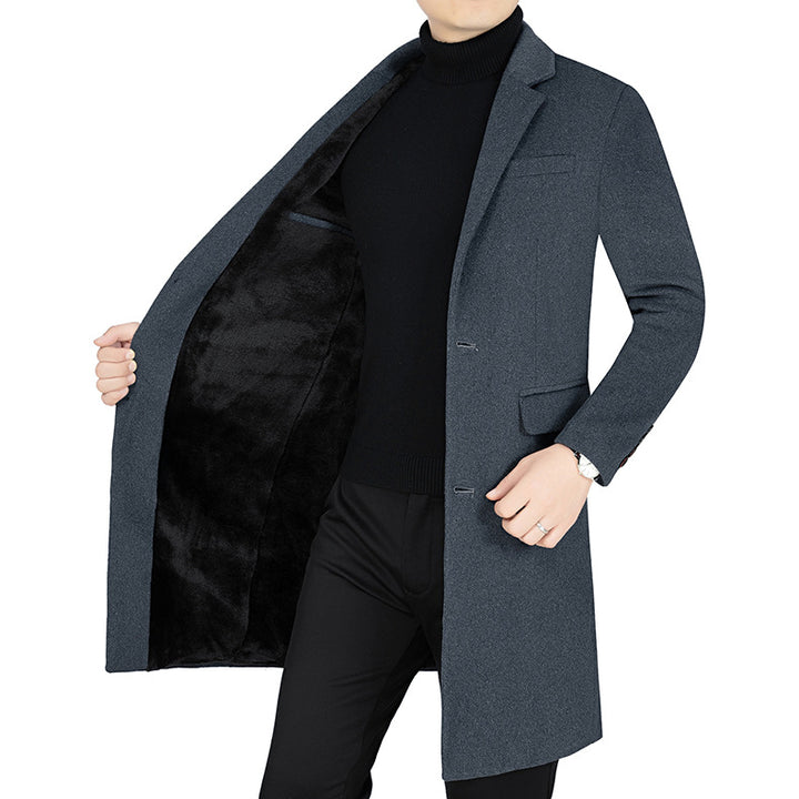Men's Long Wool Blend Coat with Full Faux Fur Lining and Slim Silhouette Mune Fashion