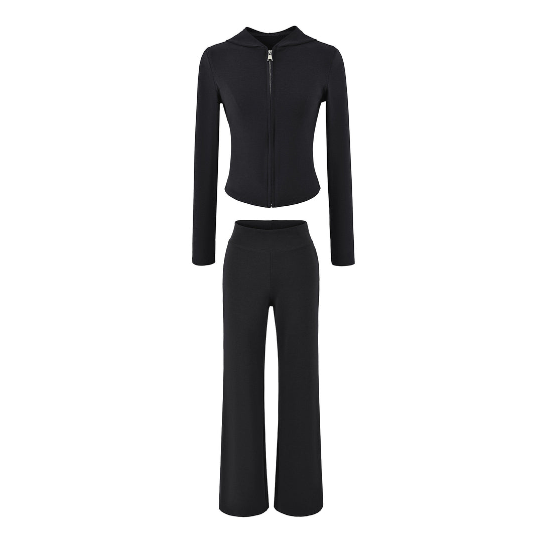Women Two-Piece Lounge Set with Tailored Zip Hoodie and High-Waist Bootcut Pants Mune Fashion