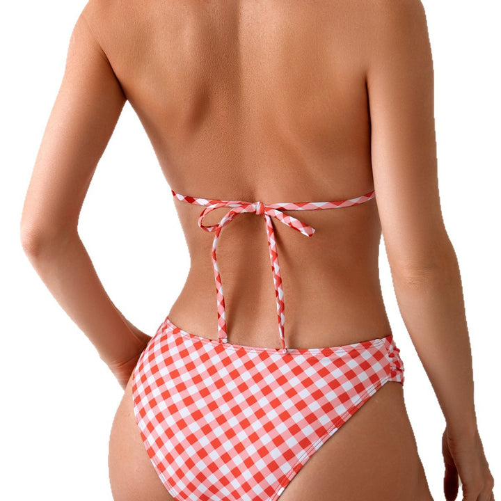 Women's Triangle Bikini with playful checked pattern and elegant bows Mune Fashion