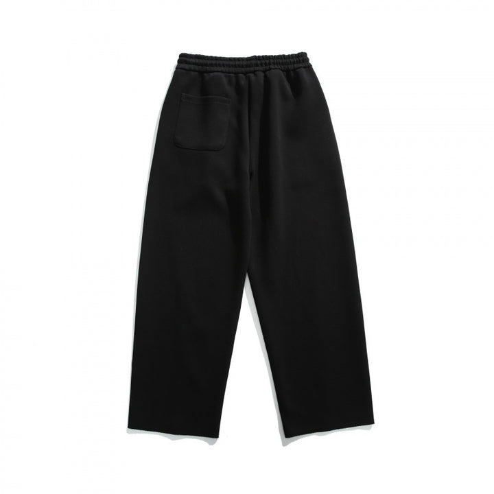 Unisex Loose Cotton Fleece Jogging Pants with Drawstring, Decorative Front Seams and Raw Hem Mune Fashion