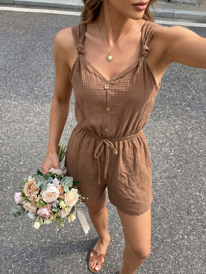 Women's casual jumpsuit with button-down V-neck and elastic waistband Mune Fashion