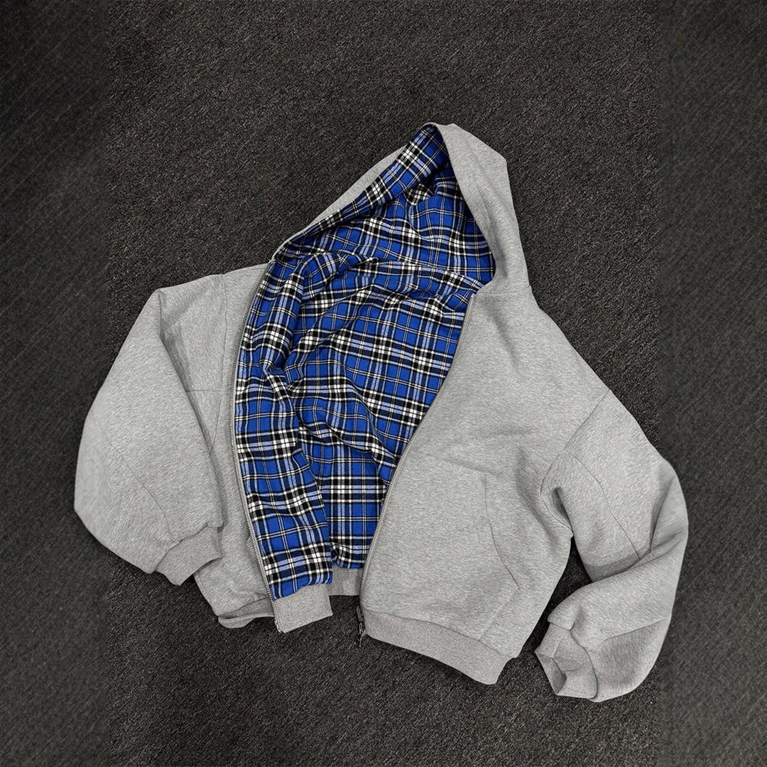 Men's Padded Hoodie with Checked Lining and Full-Length Zipper Mune Fashion