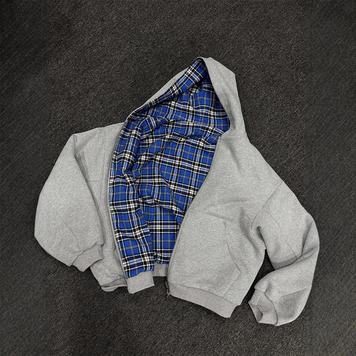 Men's Padded Hoodie with Checked Lining and Full-Length Zipper Mune Fashion