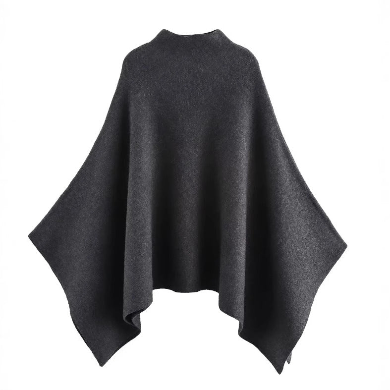 Women's 100+ fine Oversize Poncho with Stand Collar and Asymmetric Hem Mune Fashion