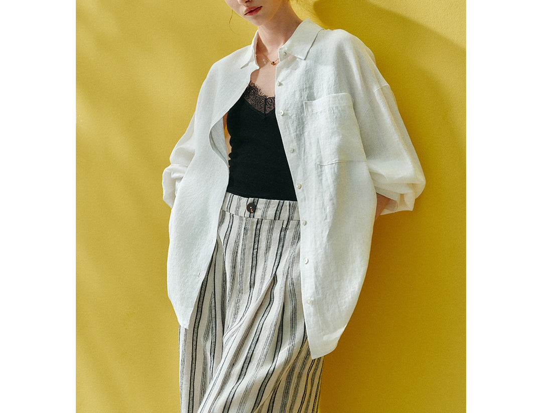 Women High-Quality Linen Blouse with Long Sleeves Mune Fashion