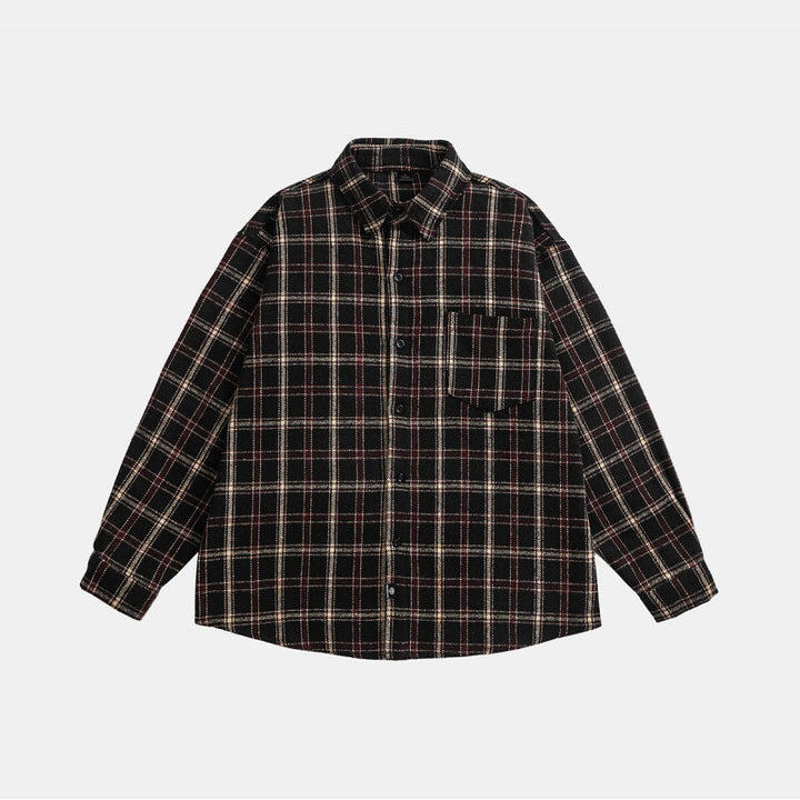Unisex Oversize Check Shirt Jacket in Boxy Cut with Patch Chest Pocket and Soft Flannel Mune Fashion