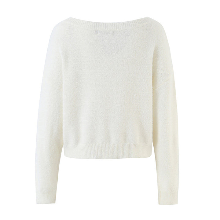 Women's Soft Cropped Sweater with Boat Neck and Oversized Shoulders Mune Fashion