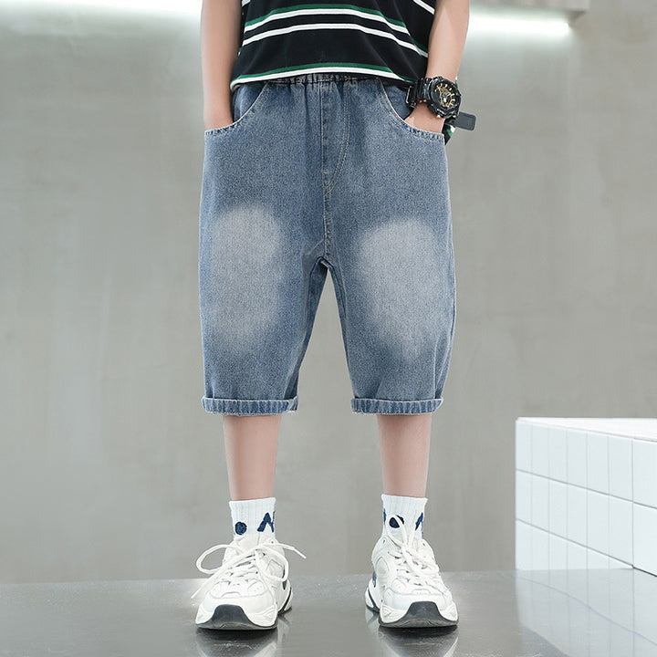 Boys casual denim shorts with creative comic print Mune Fashion