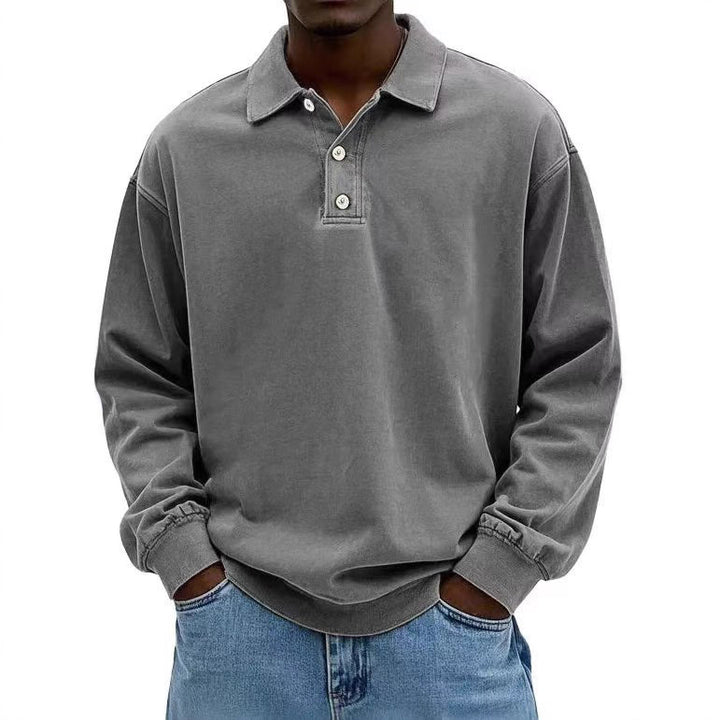 Men's casual polo shirt sweatshirt with collar, vintage wash and three-piece button placket Mune Fashion