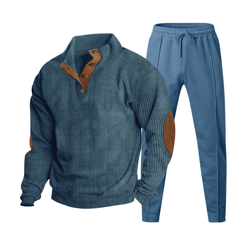 Men's Structured Henley Loungewear Set with Elbow Patches & Tapered Jogger Pants Mune Fashion