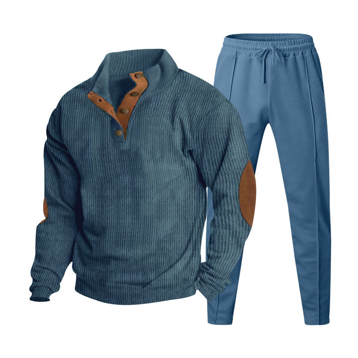 Men's Structured Henley Loungewear Set with Elbow Patches & Tapered Jogger Pants Mune Fashion