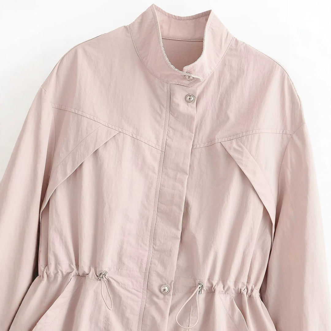 Women's Lightweight Windbreaker with Drawstring Waist and Balloon Sleeves Drune