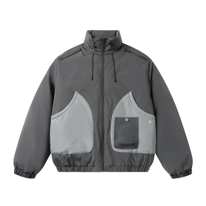 Men's short-cut two-tone utility transition jacket with high stand-up collar and large front pockets Mune Fashion