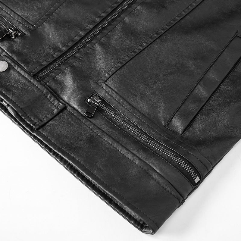 Men's motorcycle-inspired leather look jacket with stand-up collar and decorative seams Mune Fashion