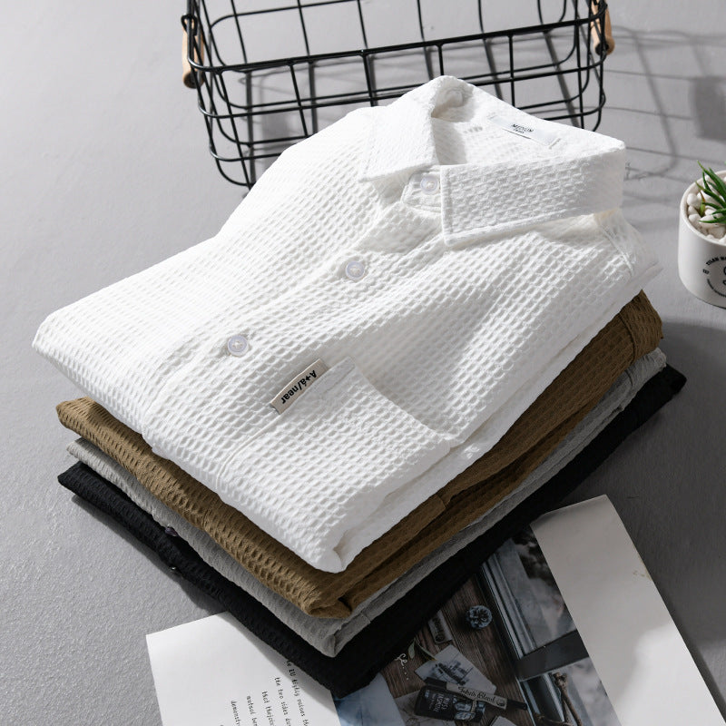 Men's Lightweight Waffle Structure Shirt made of Cotton Blend with Overshirt Cut and Chest Pocket Mune Fashion