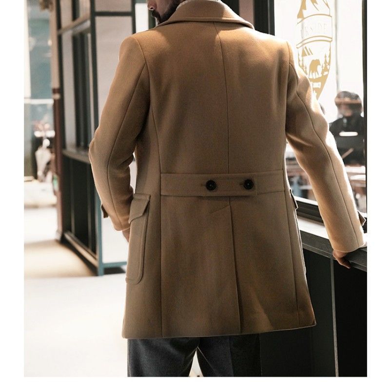Men's Double-Breasted Peacoat made of Wool Blend with Metal Buttons and Flap Pockets Mune Fashion