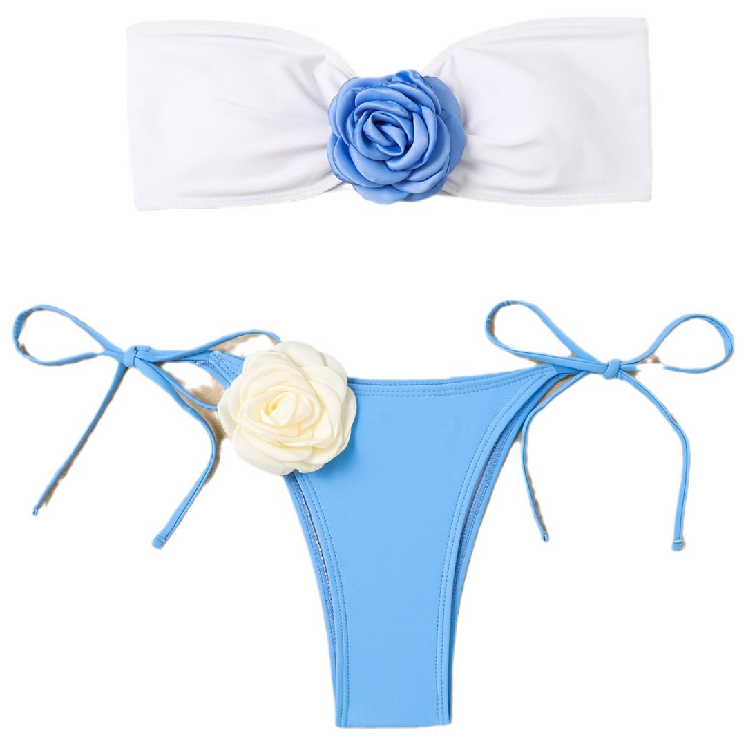 Ladies bandeau bikini set with floral appliqués Mune Fashion