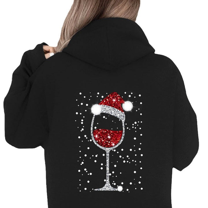 Women's Oversize Hoodie with Christmas Glitter Wine Glass Print Mune Fashion