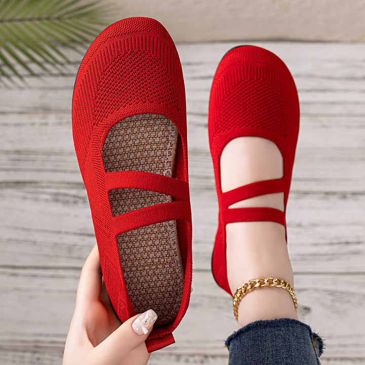Women’s knitted comfort Mary Jane with double elastic strap and cushioning lightweight sole Mune Fashion