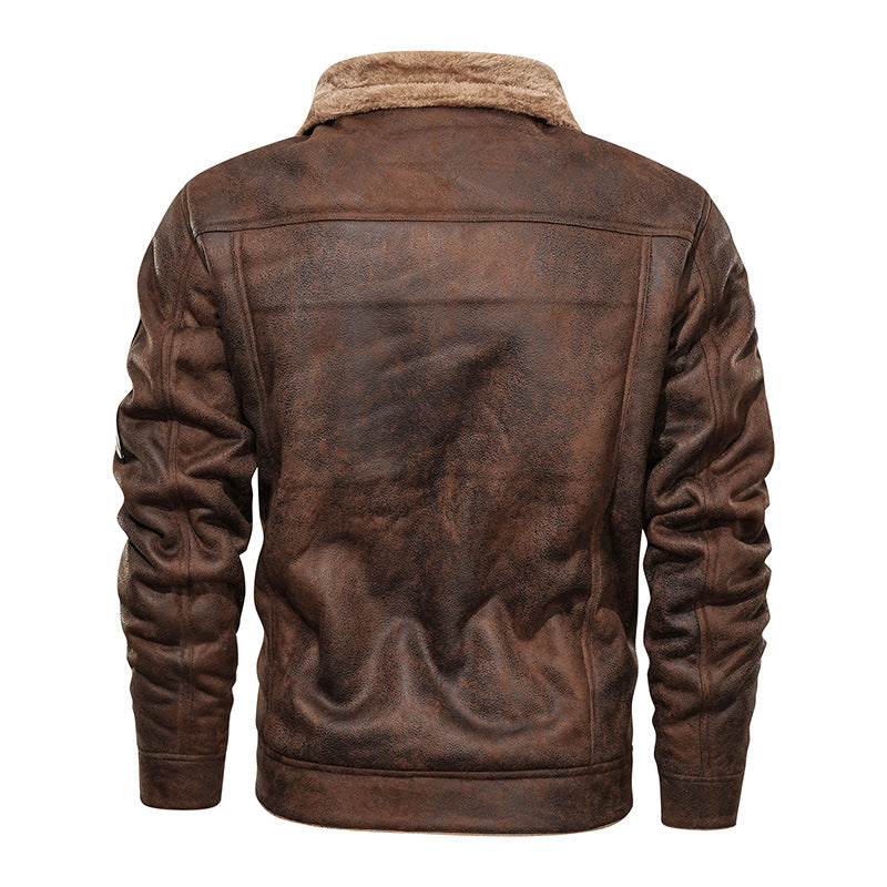 Men's lambskin imitation trucker jacket with faux fur lining and badge Mune Fashion