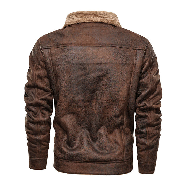 Men's lambskin imitation trucker jacket with faux fur lining and badge Mune Fashion