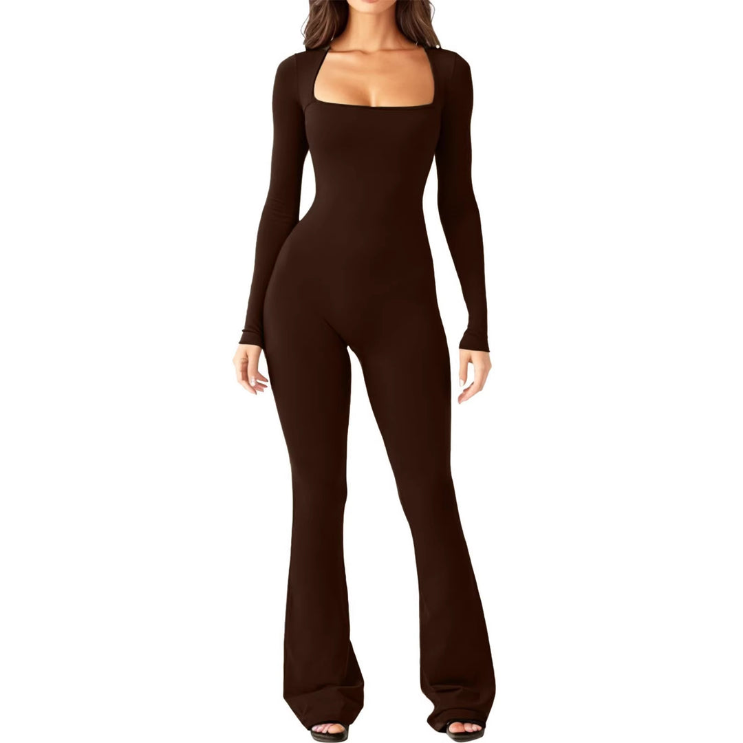 Women's figure-hugging jumpsuit with square neckline, long sleeves, and flared leg Mune Fashion