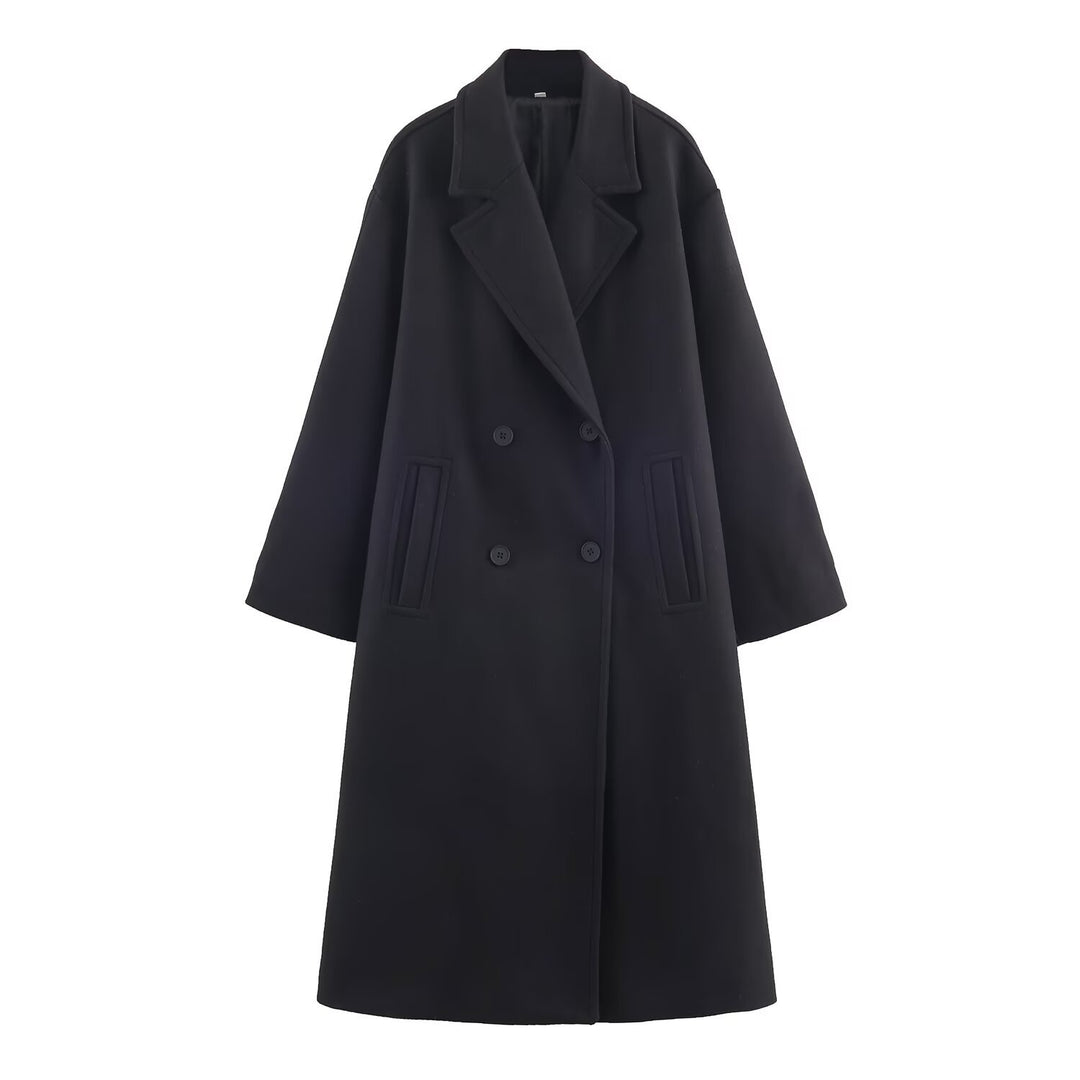 Women's Double-Breasted Oversized Coat with Notched Lapels and In-seam Pockets Mune Fashion