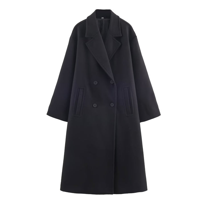 Women's Double-Breasted Oversized Coat with Notched Lapels and In-seam Pockets Mune Fashion