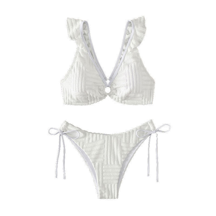 Women's Triangle Bikini with Ruffles and Decorative Ring Mune Fashion