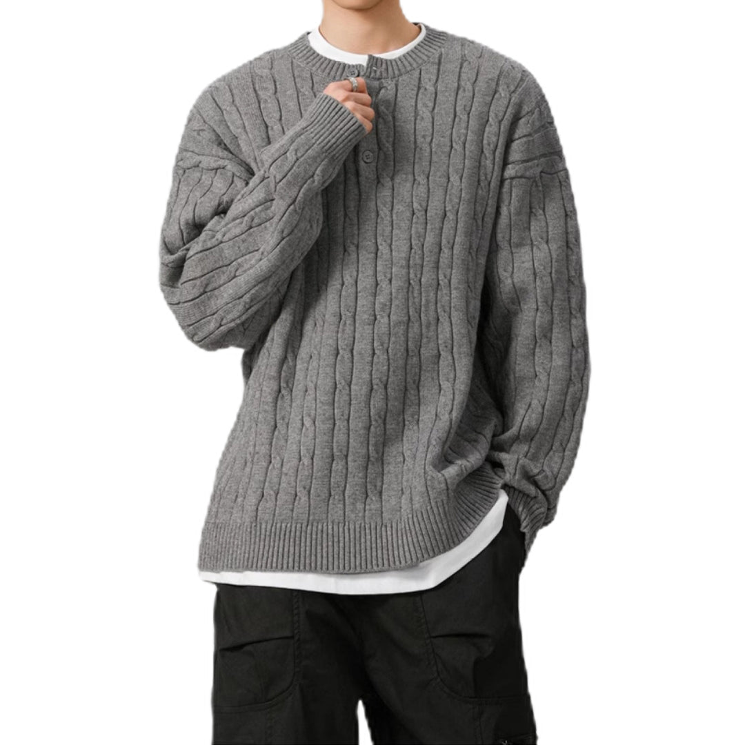 Men's chunky knit sweater with button placket Mune Fashion