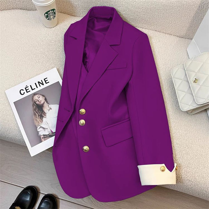Women Elegant Blazer with Golden Buttons Mune Fashion