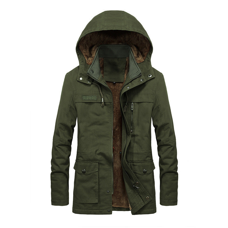 Men's utility parka with teddy fleece lining, hidden front placket, and multifunctional pockets Mune Fashion