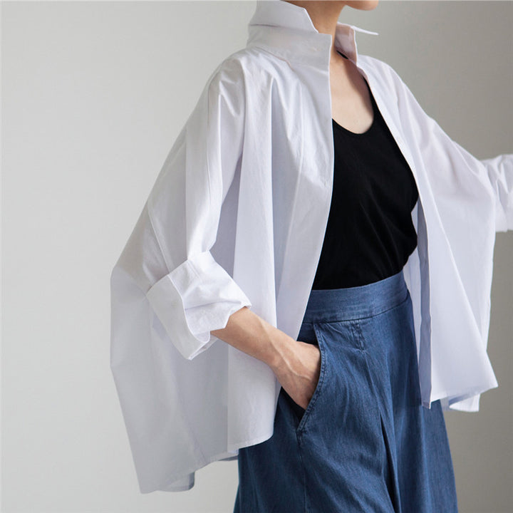 Women wide poplin blouse with boxy cut and dropped shoulders Mune Fashion