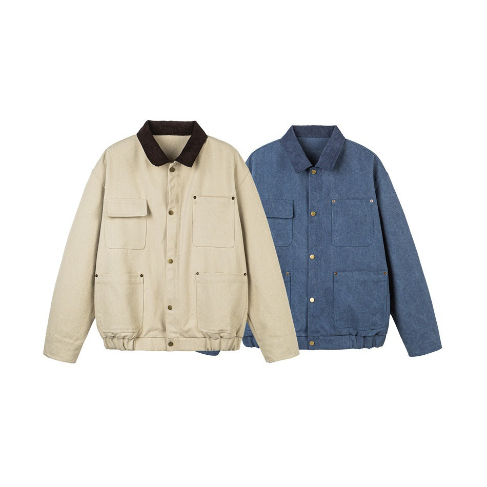 Unisex Short Cut Canvas Field Jacket with Cord Collar and Four Patch Pockets Mune Fashion